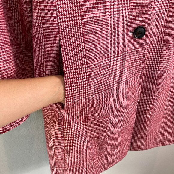 Avec Les Filles Womens Small Red White Plaid Notch Collar Trench Jacket Coat - Picture 9 of 12